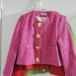 Pink Tweed Jacket with Heart Buttons